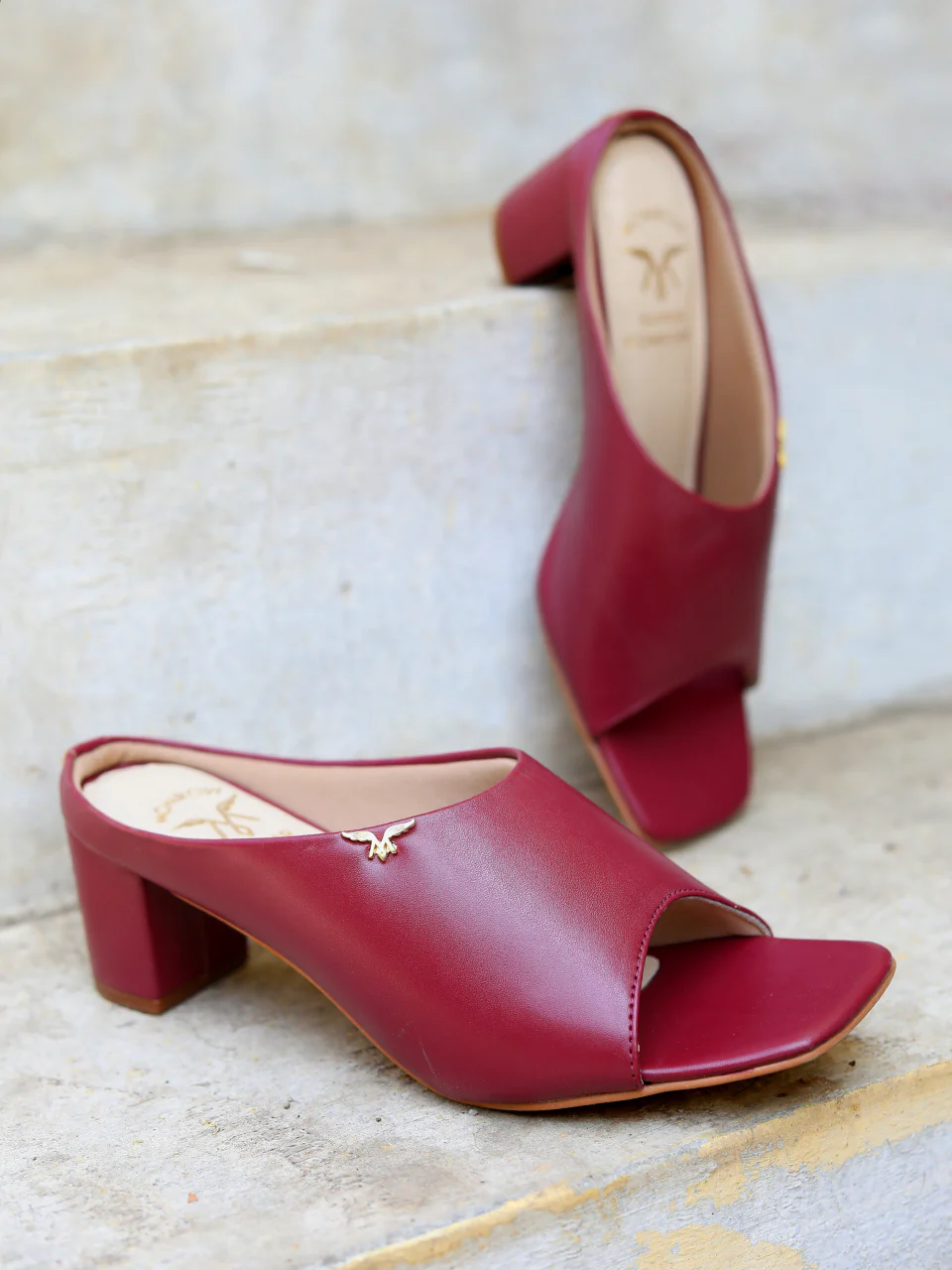 Aamya Maroon Block Heels - Image 3