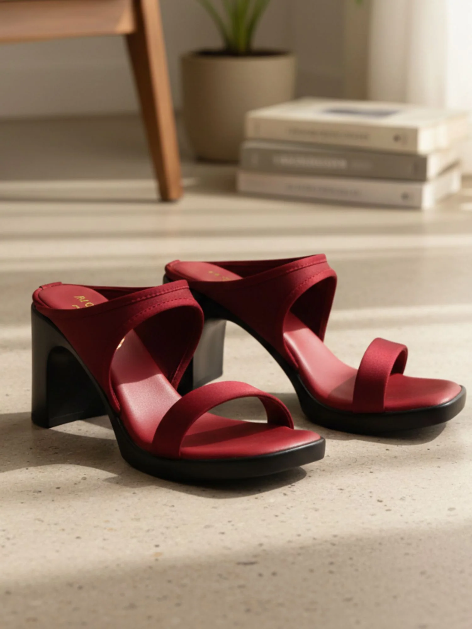 Darcy Maroon Block Heels - Image 3