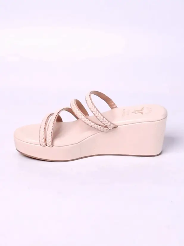 Delilah Beige Wedge Heels - Image 4