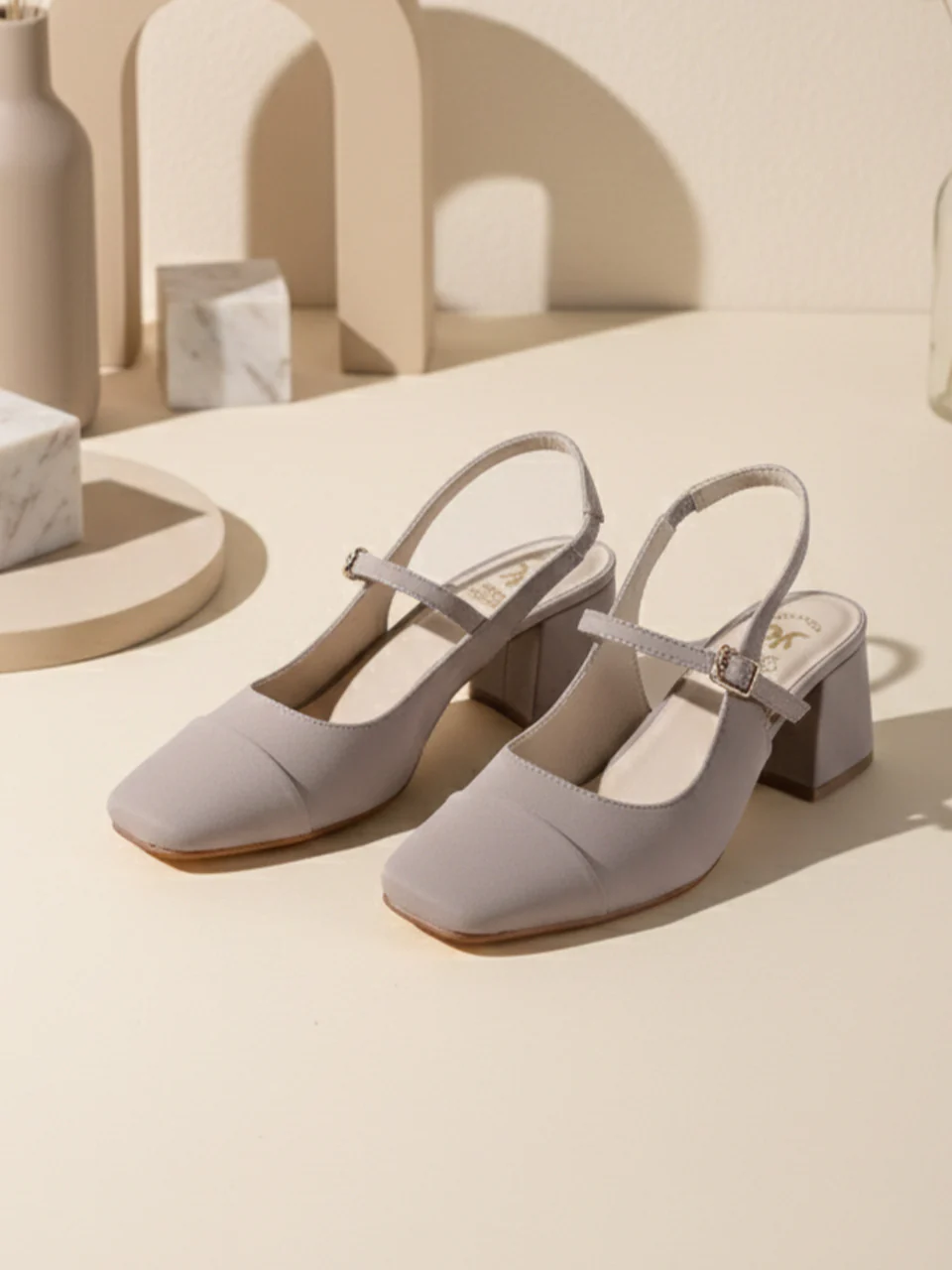 Elin Beige Block Heels - Image 3