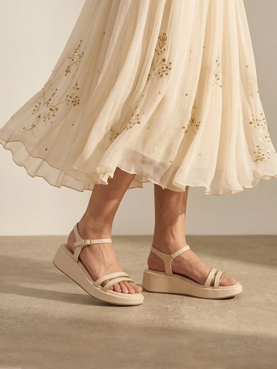 Fliora Cream Wedge Heels