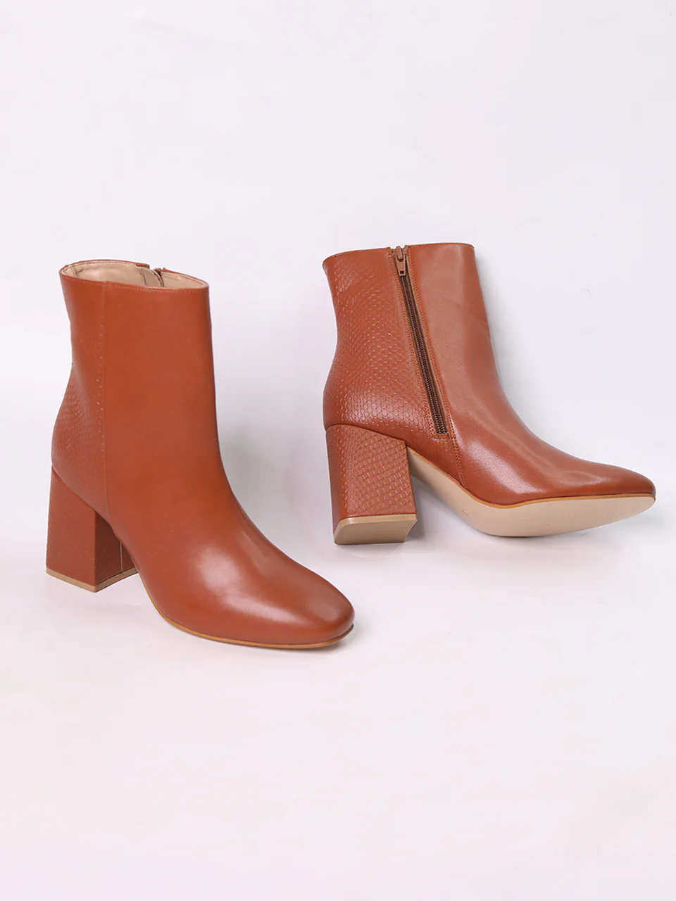 Sarah Tan Block Heel Boots - Image 4