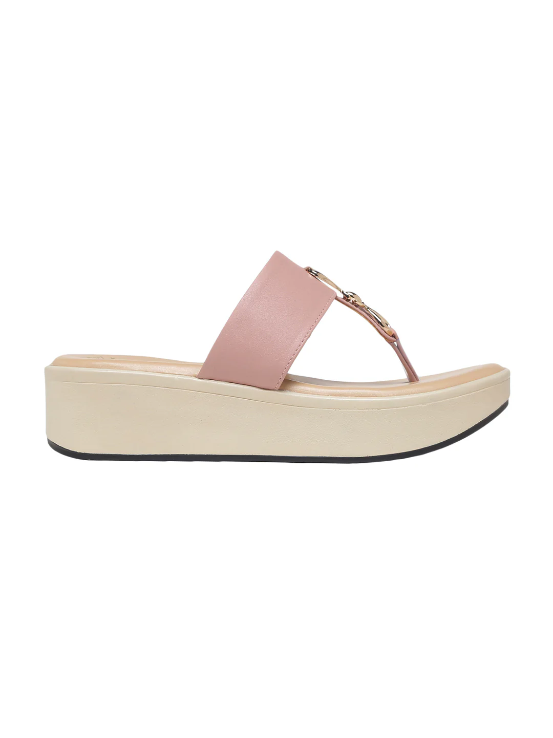 Meera T-Strap Gleam Trim Pink Flatform Sandals - Image 5