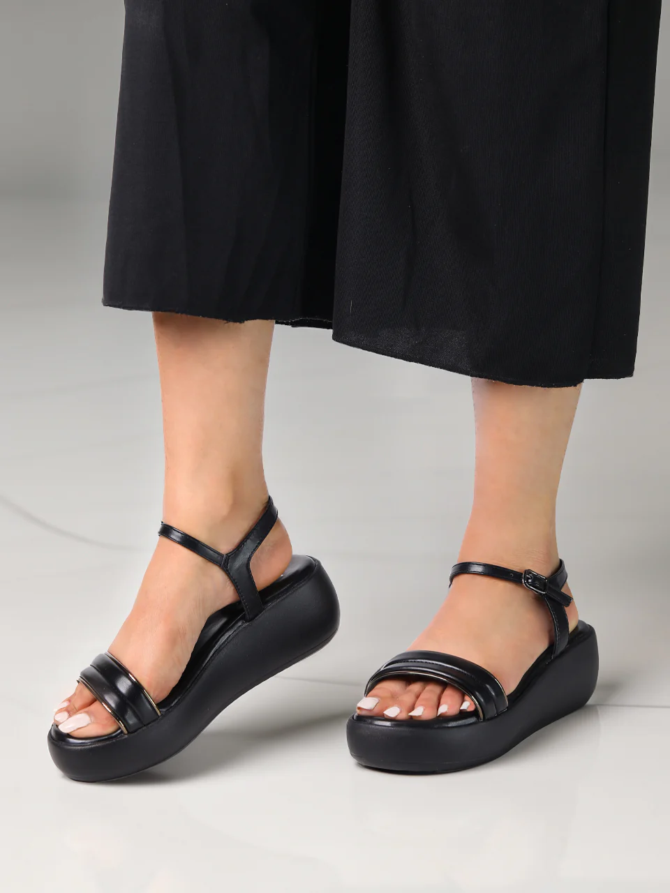 Verina Black Wedge Heels