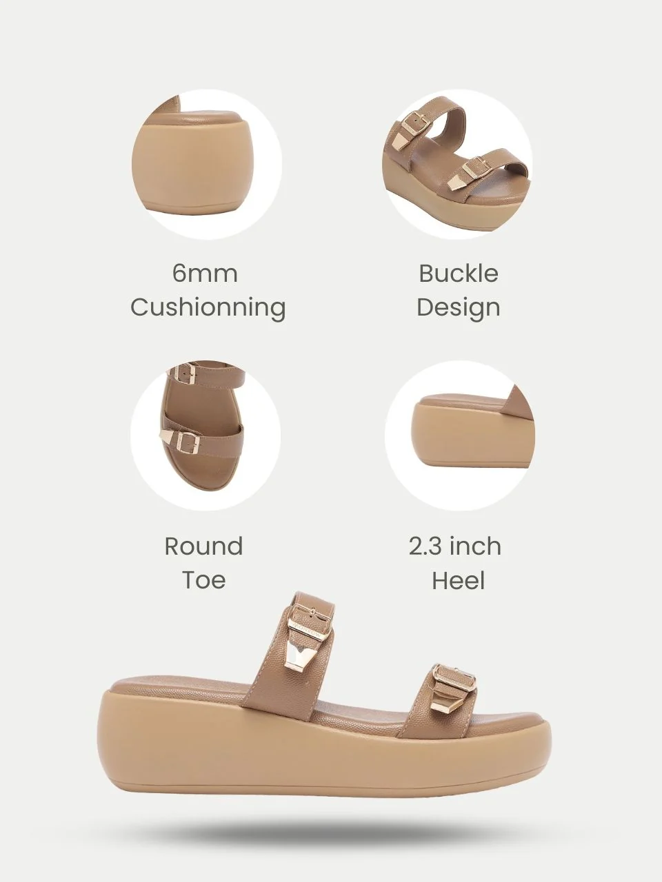 Zinnia Dark Beige Wedge Heels - Image 2