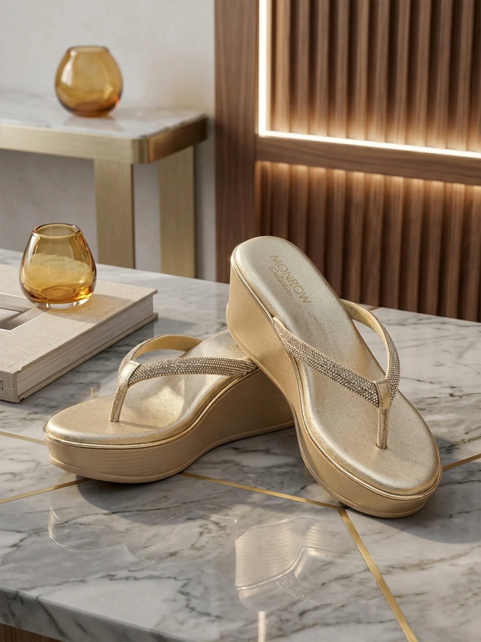 Zova Gold Wedge Heels - Image 3